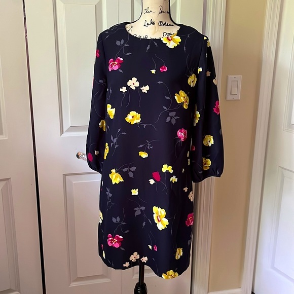 Nwt Long Sleeve Ann Taylor Navy Floral Dress Sz 6